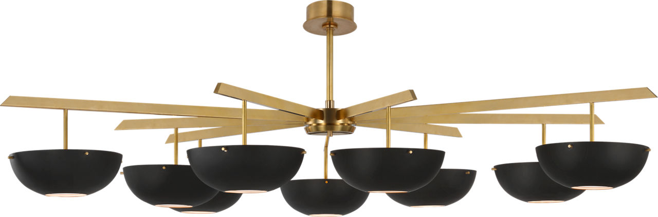 Valencia Grande Nine Light Chandelier in Hand-Rubbed Antique Brass with Matte Black