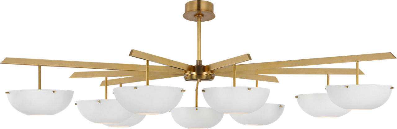 Valencia Grande Nine Light Chandelier in Hand-Rubbed Antique Brass with Matte White