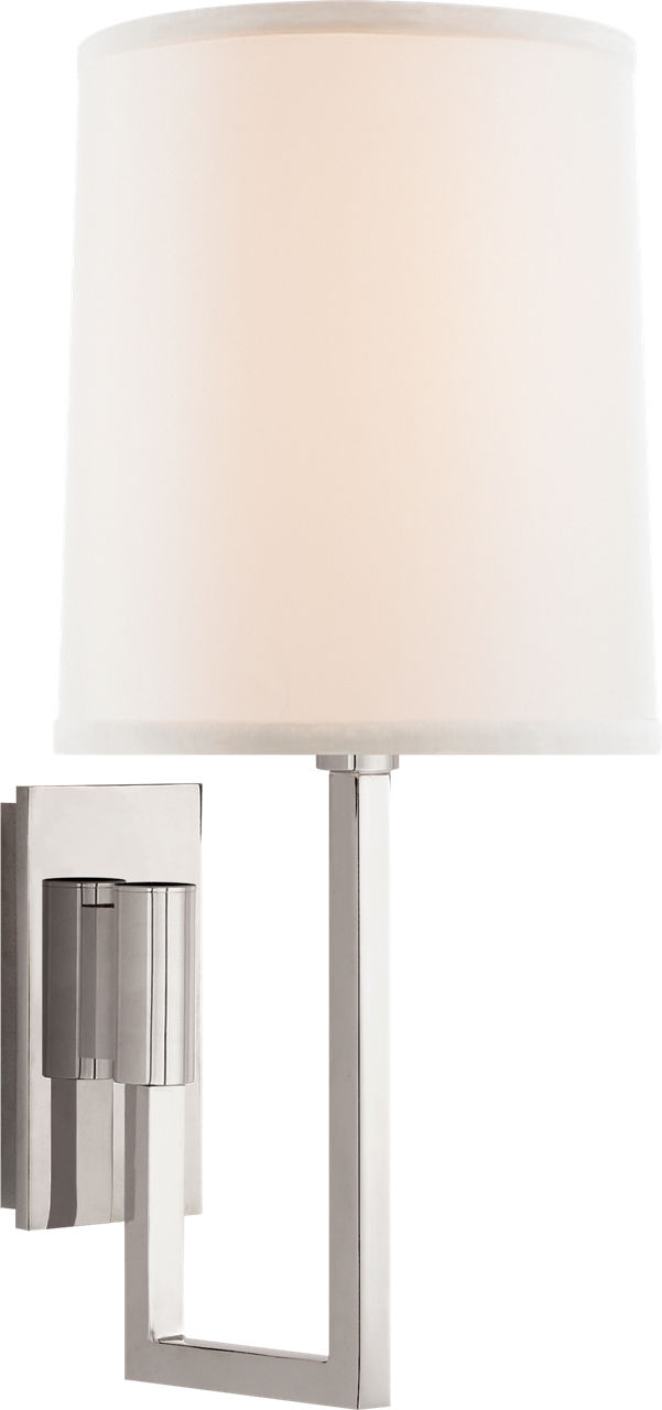 Aspect Library Sconce in Polished Nickel with Ivory Linen Shade