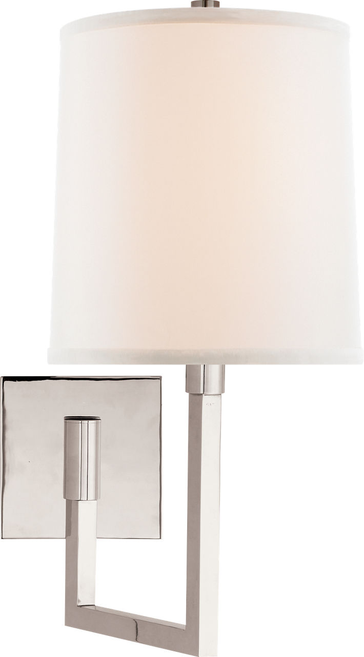 Aspect Small Articulating Sconce in Polished Nickel with Ivory Linen Shade
