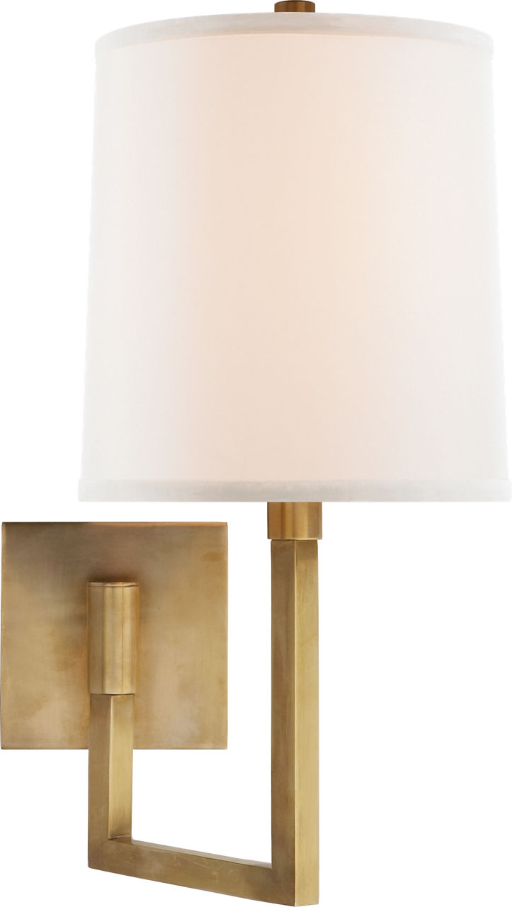 Aspect Small Articulating Sconce in Soft Brass with Ivory Linen Shade