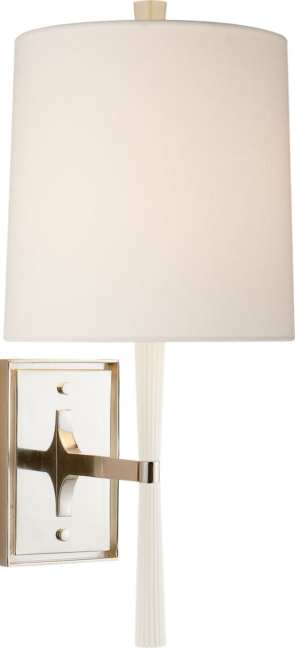 Refined Rib Sconce in China White and Polished Nickel with Linen Shade