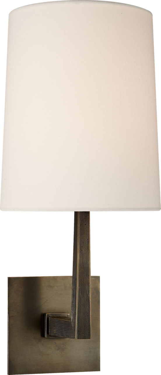 Ojai Medium Single Sconce in Bronze with Linen Shade