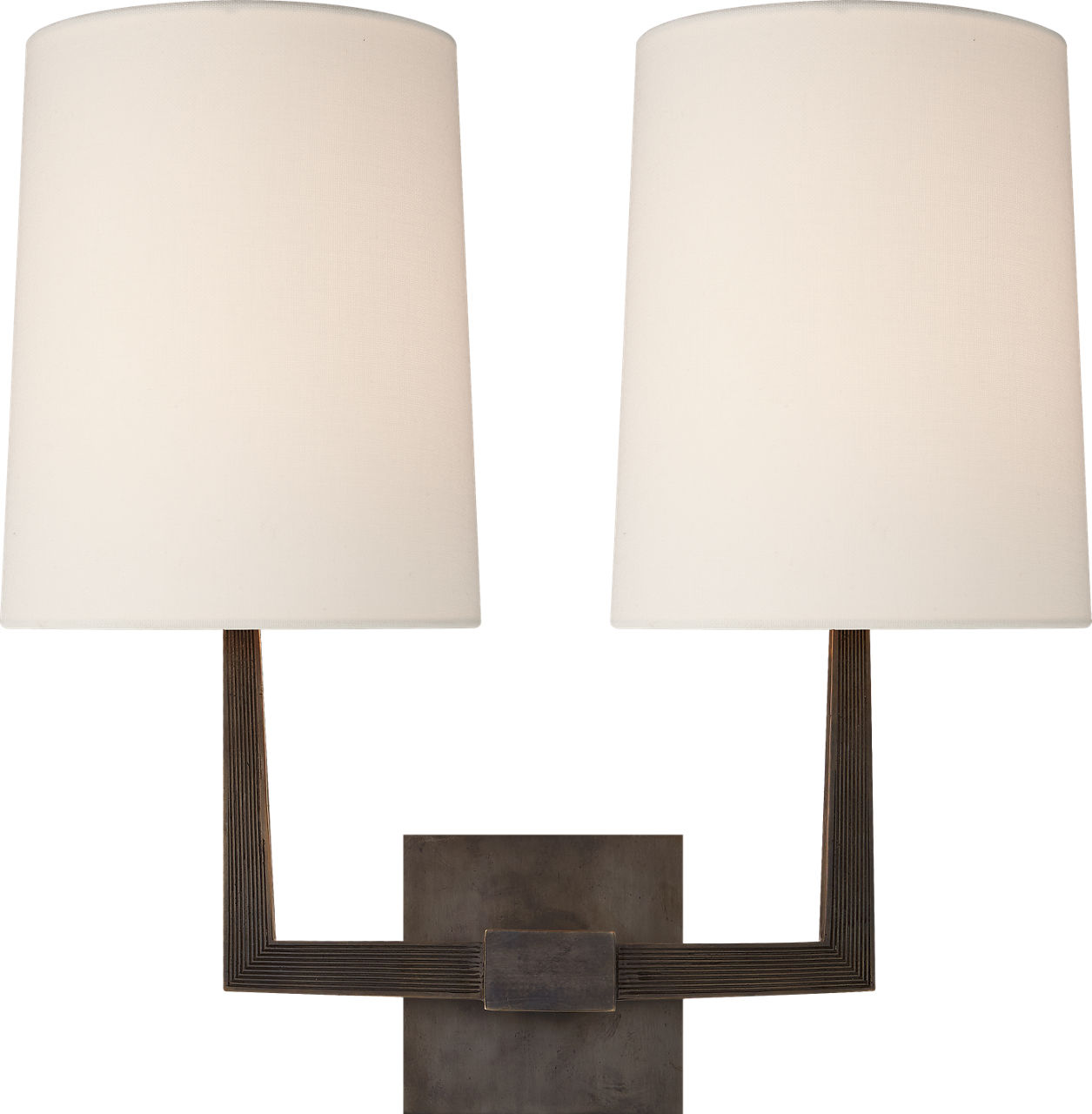 Ojai Large Double Sconce in Bronze with Linen Shade
