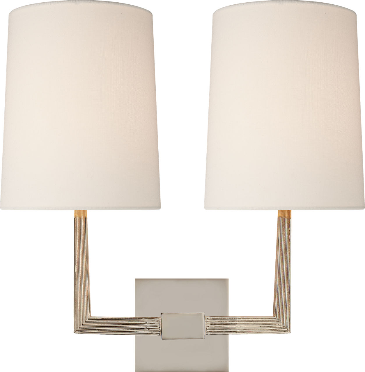 Ojai Large Double Sconce in Polished Nickel with Linen Shade