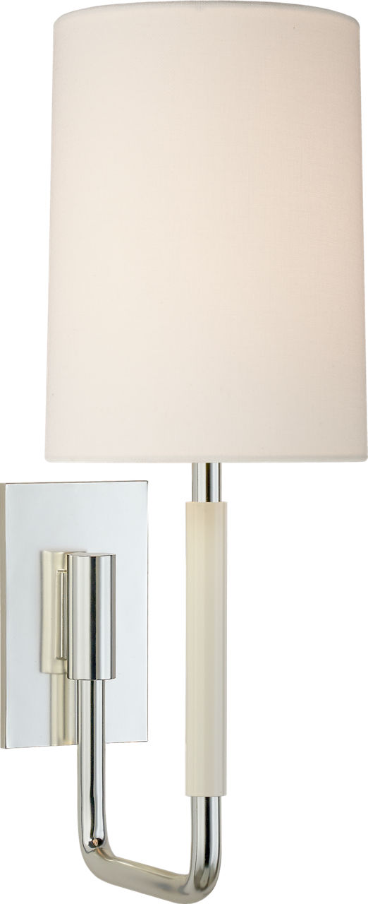 Clout Small Sconce in Soft Silver with Linen Shade