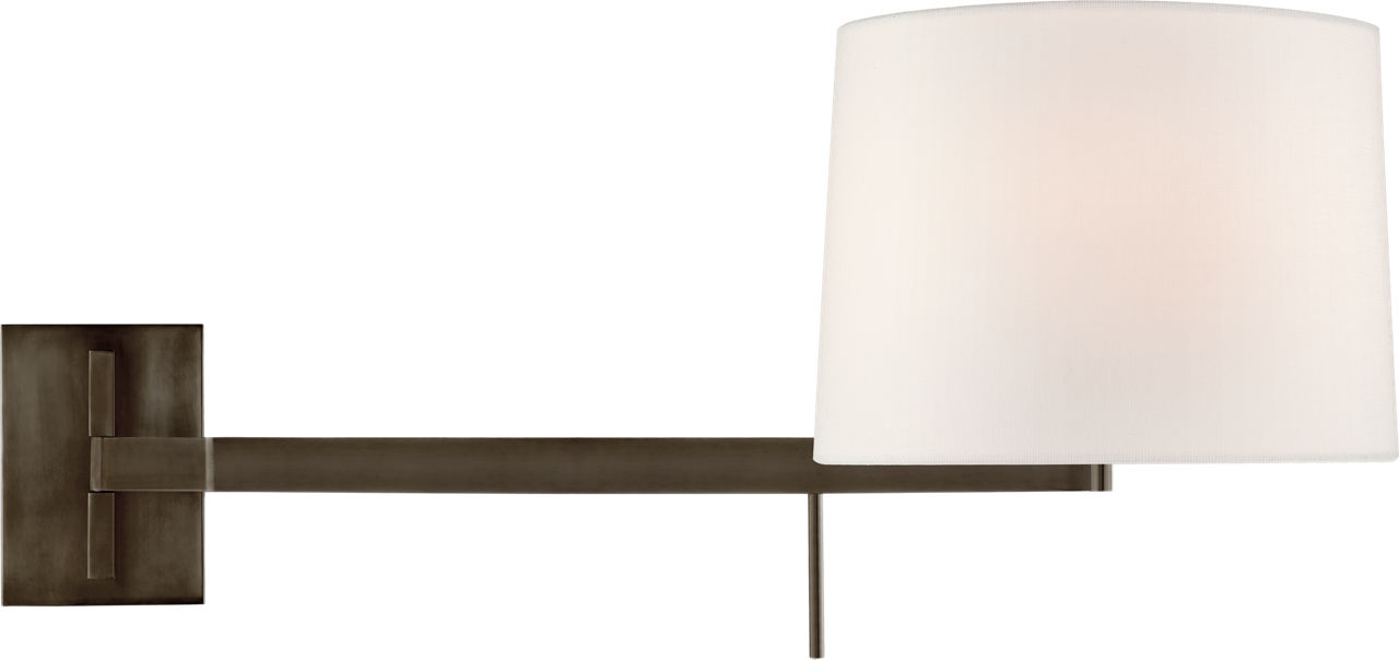 Sweep Medium Left Articulating Sconce in Bronze with Linen Shade