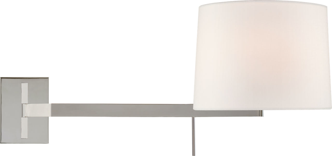 Sweep Medium Left Articulating Sconce in Polished Nickel with Linen Shade