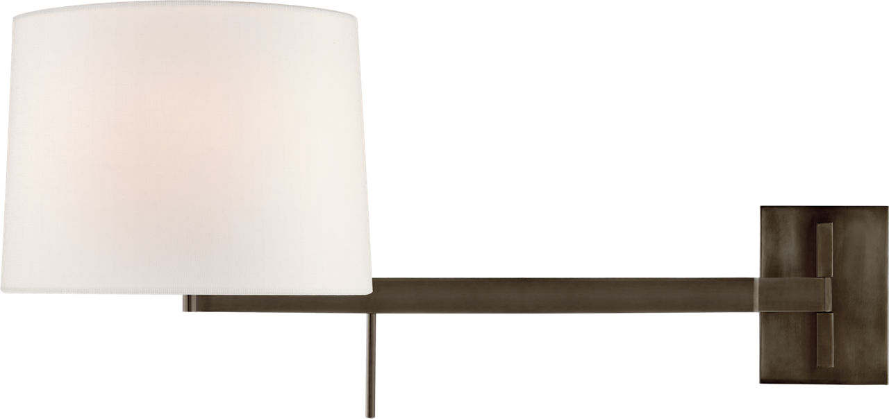 Sweep Medium Right Articulating Sconce in Bronze with Linen Shade