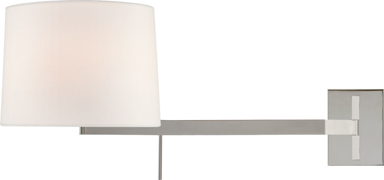 Sweep Medium Right Articulating Sconce in Polished Nickel with Linen Shade