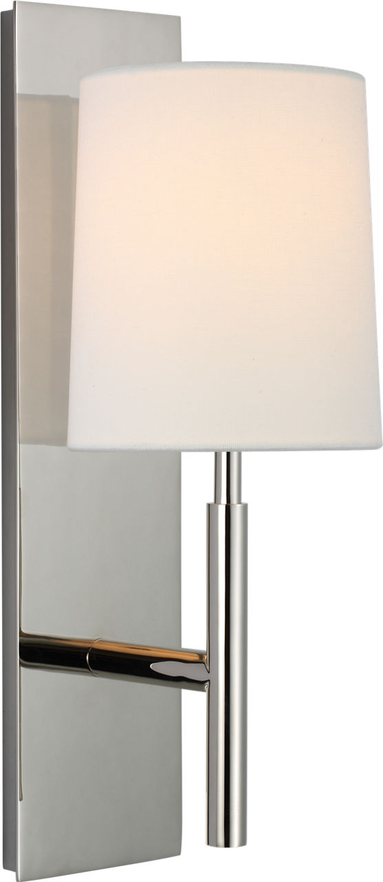 Clarion Medium Sconce in Polished Nickel with Linen Shade