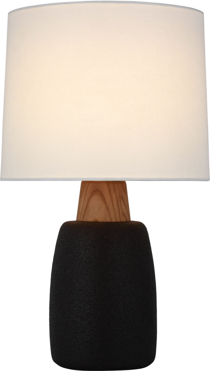 Aida Large Table Lamp in Porous Black and Natural Oak with Linen Shade