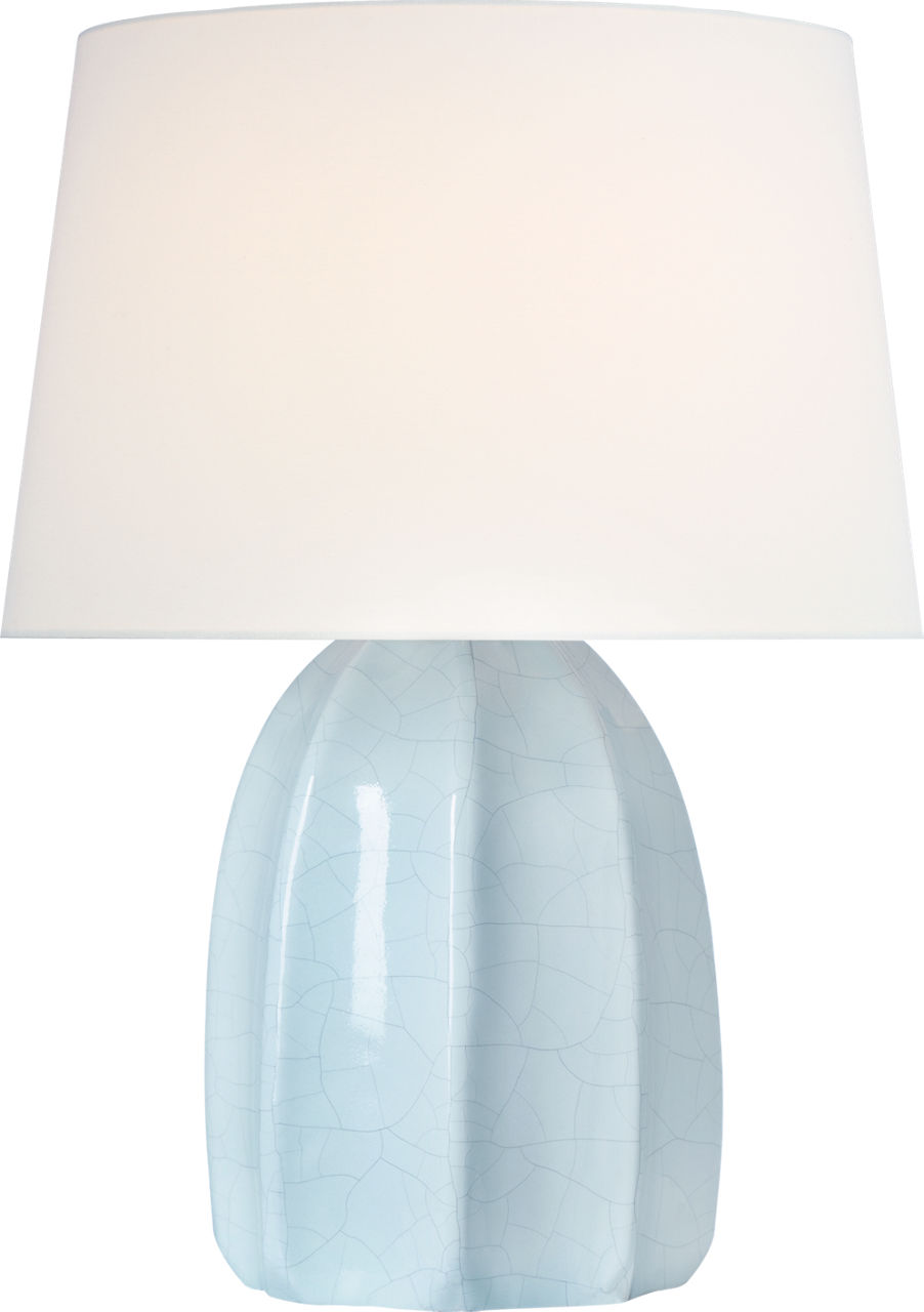 Melanie 12" Cordless Accent Lamp in Crackled Moonseed with Linen Shade