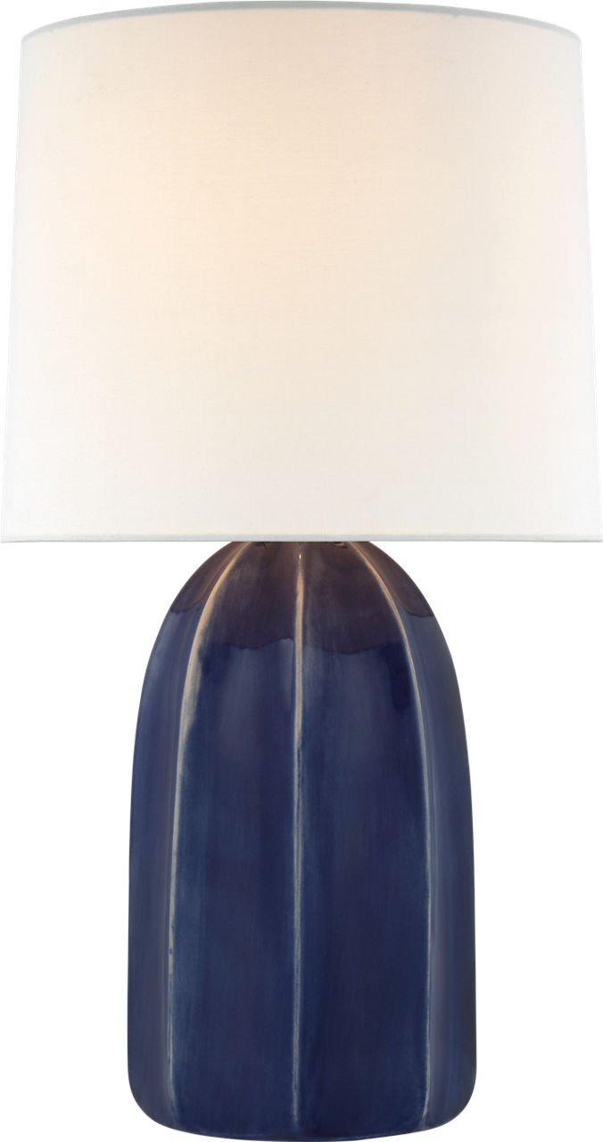 Melanie Large Table Lamp in Frosted Medium Blue with Linen Shade