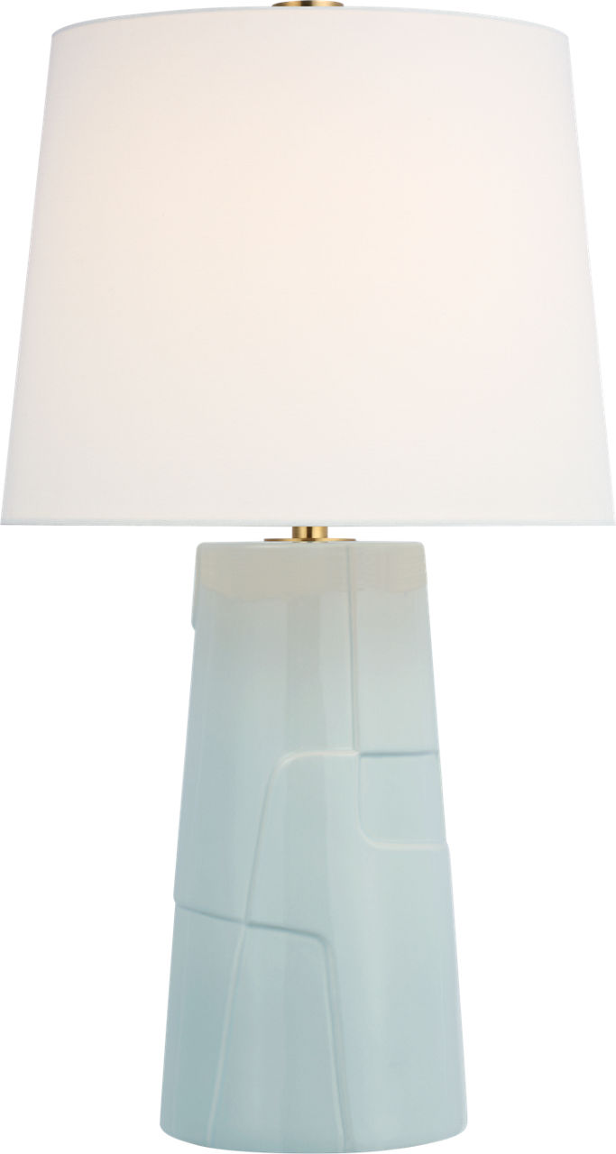 Braque Medium Debossed Table Lamp in Ice Blue Porcelain with Linen Shade