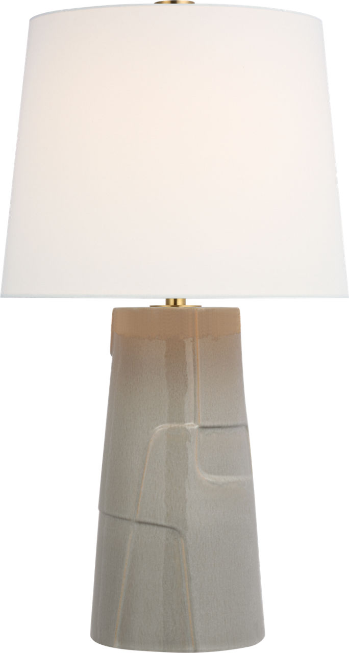 Braque Medium Debossed Table Lamp in Shellish Gray with Linen Shade