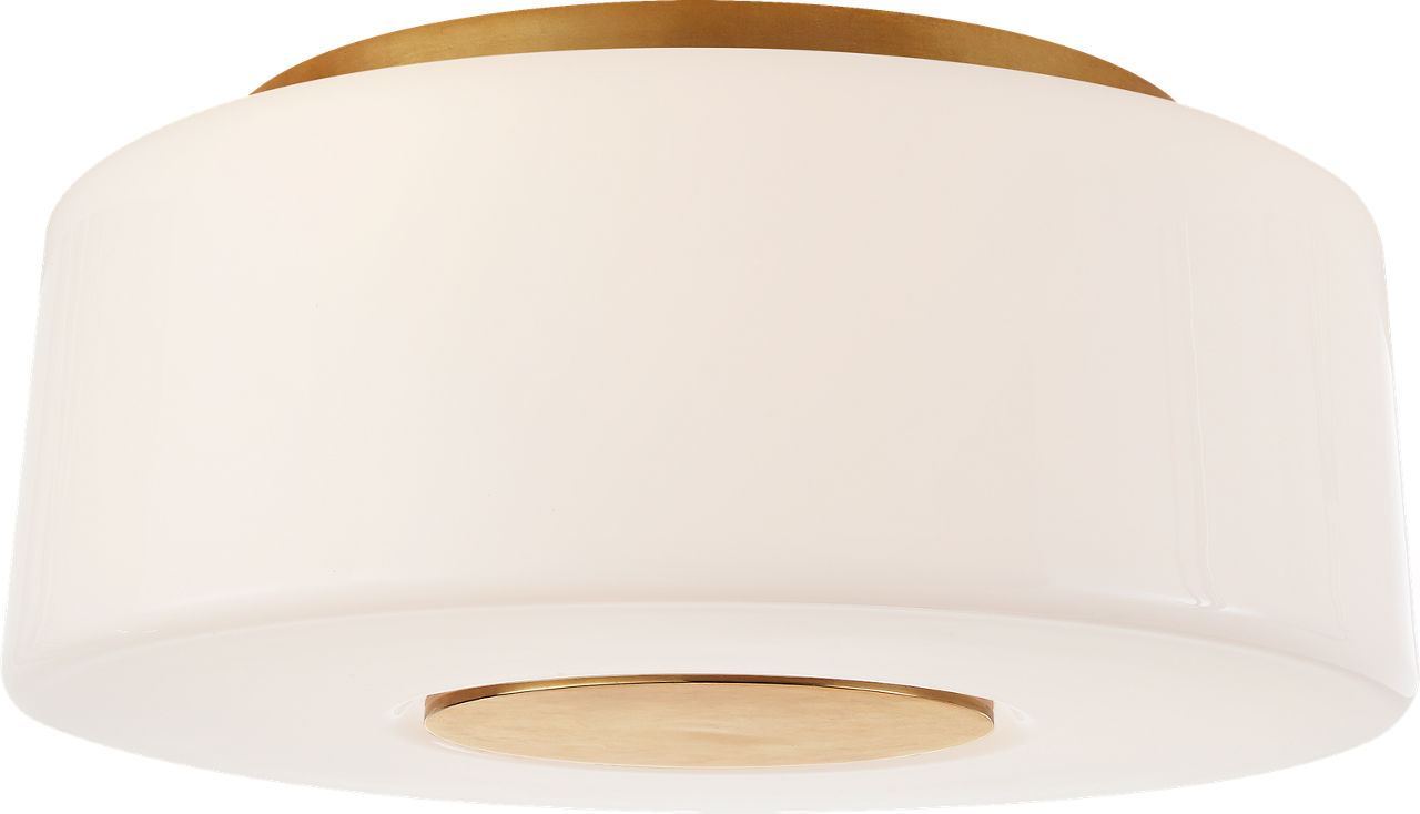 Acme Large Flush Mount in Soft Brass with White Glass
