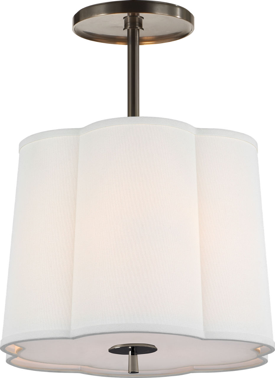 Simple Scallop Hanging Shade in Bronze with Linen Shade