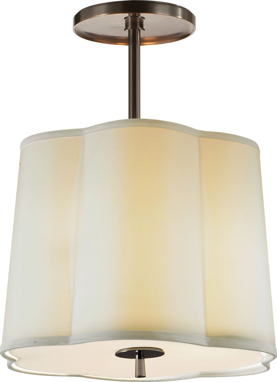 Simple Scallop Hanging Shade in Bronze with Silk Shade