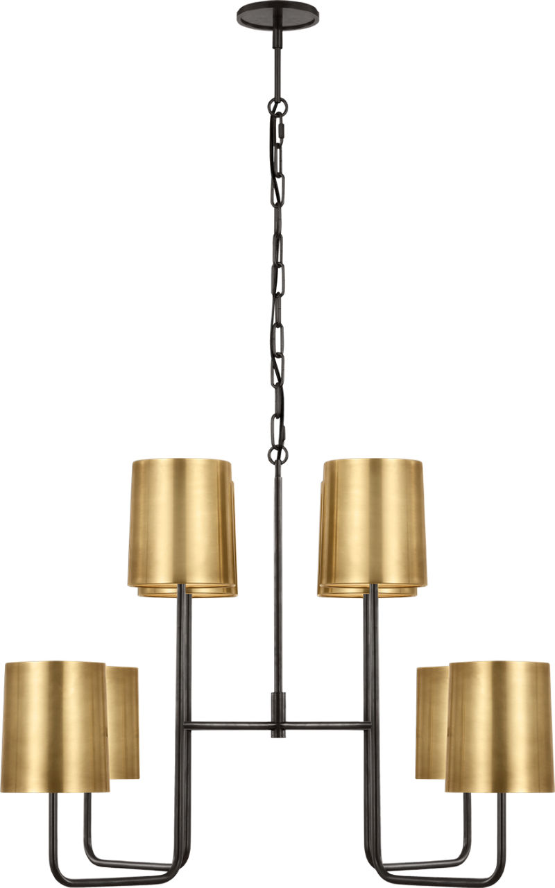 Go Lightly Extra Large Two Tier Chandelier in Bronze with Soft Brass Shades