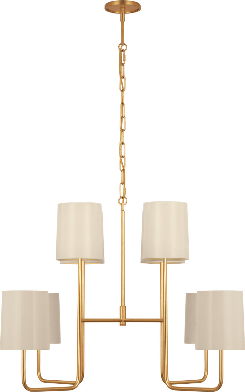 Go Lightly Extra Large Two Tier Chandelier in Gild with China White Shades