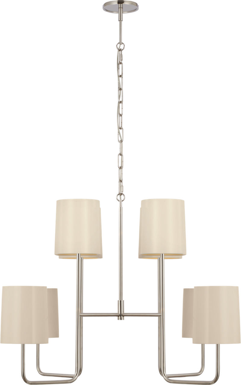 Go Lightly Extra Large Two Tier Chandelier in Polished Nickel with China White Shades