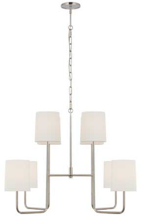 Go Lightly Extra Large Two Tier Chandelier in Polished Nickel with Linen Shades