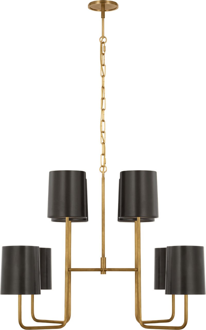 Go Lightly Extra Large Two Tier Chandelier in Soft Brass with Bronze Shades