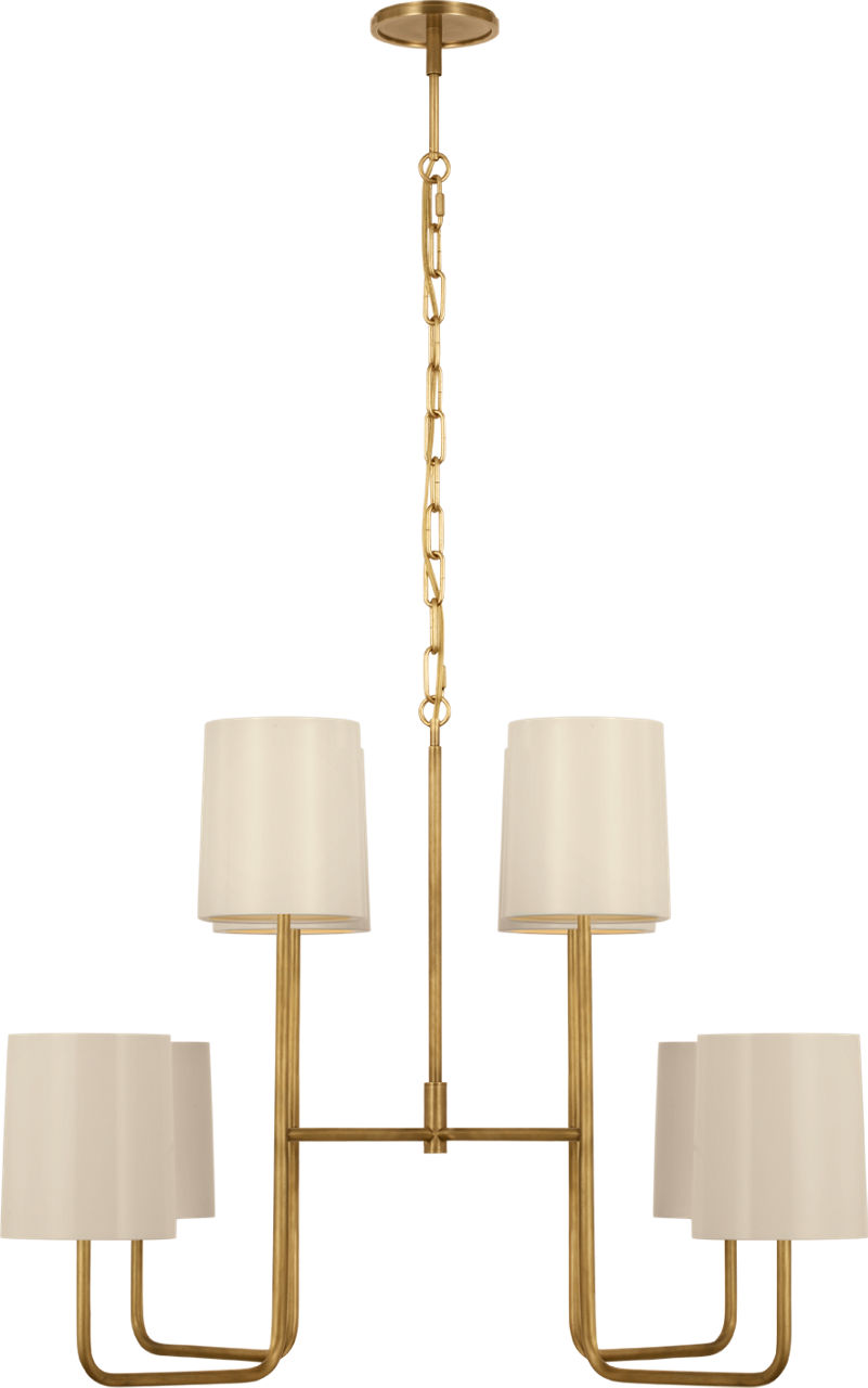 Go Lightly Extra Large Two Tier Chandelier in Soft Brass with China White Shades