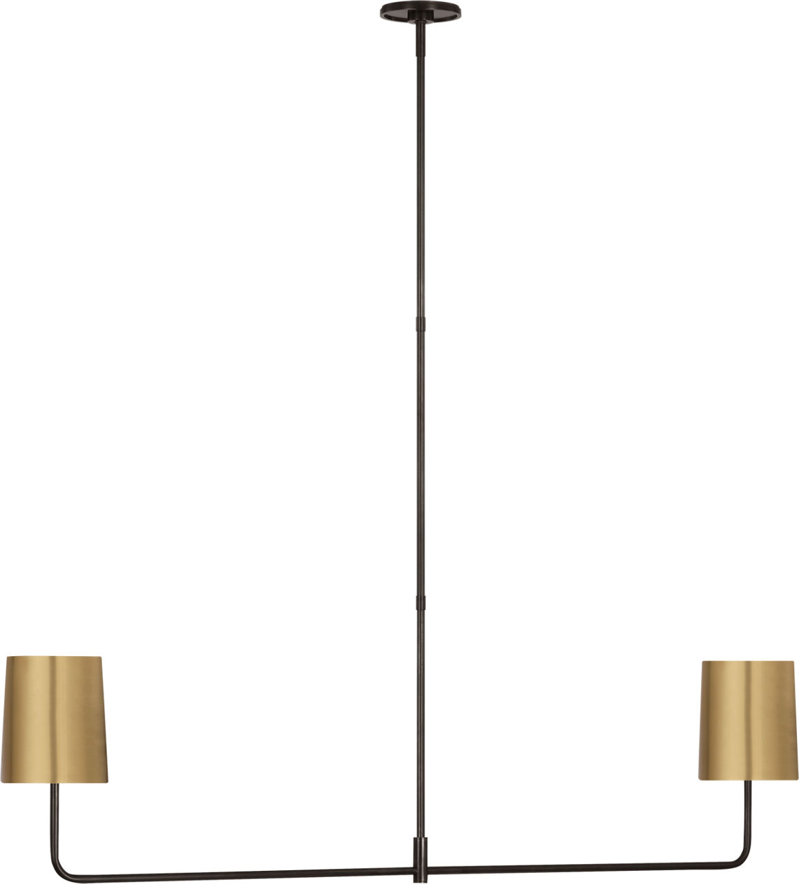 Go Lightly 54" Two Light Linear Chandelier in Bronze with Soft Brass Shades