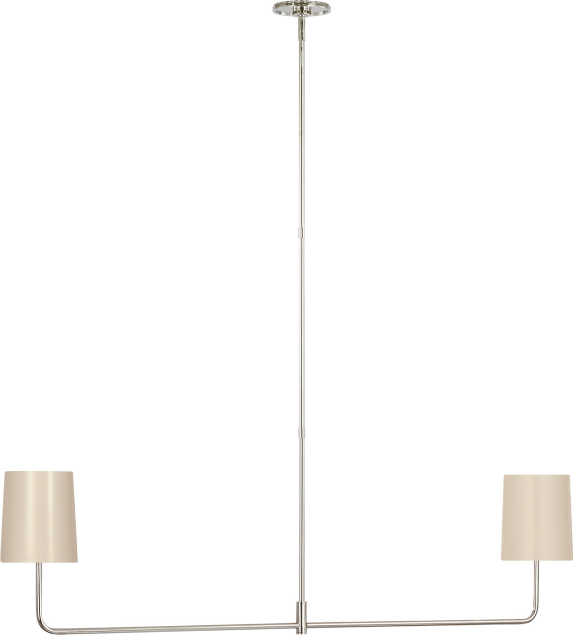 Go Lightly 54" Two Light Linear Chandelier in Polished Nickel with China White Shades
