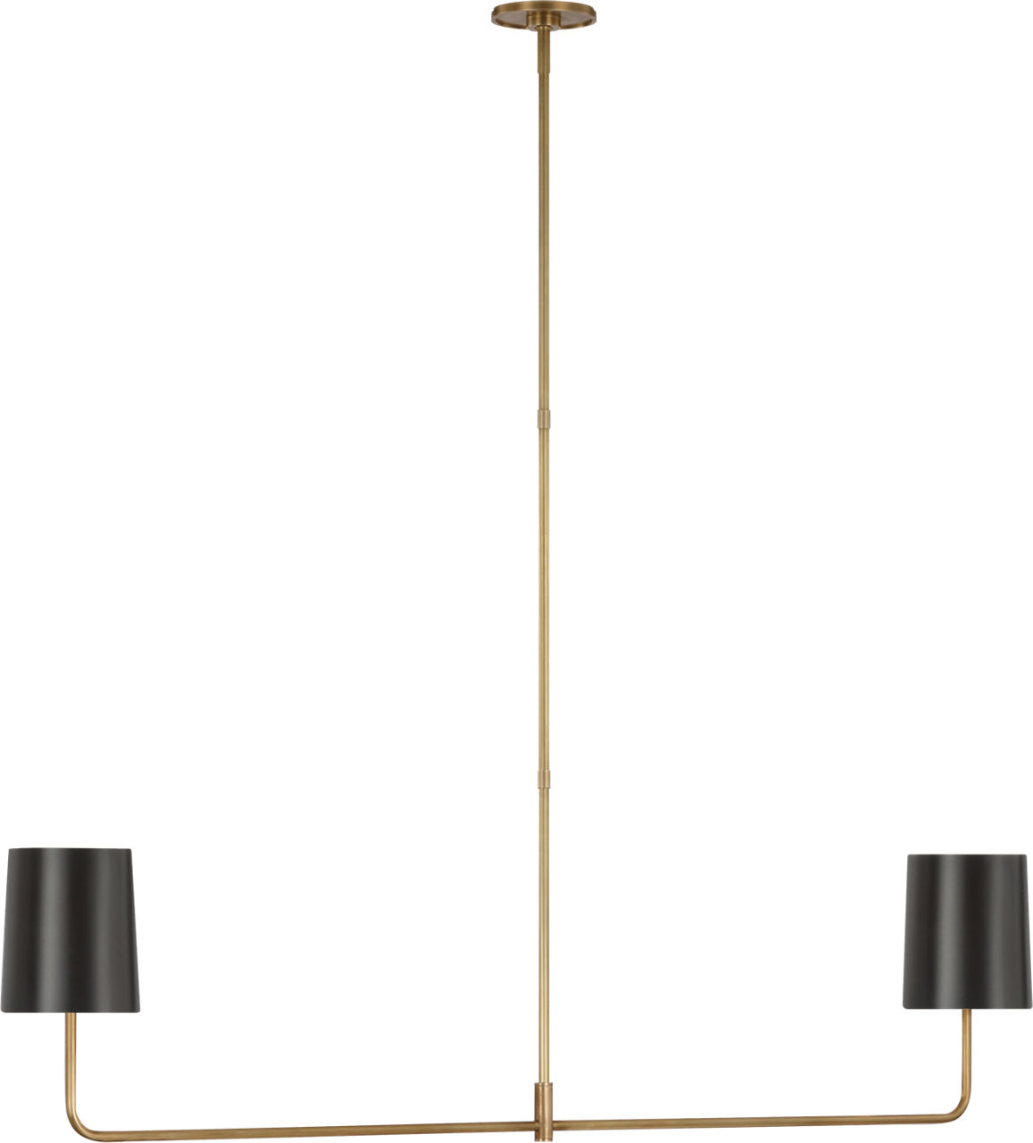 Go Lightly 54" Two Light Linear Chandelier in Soft Brass with Bronze Shades