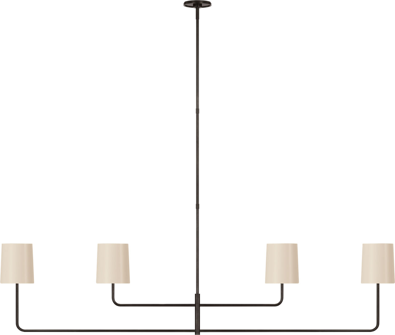 Go Lightly 70" Four Light Linear Chandelier in Bronze with China White Shades