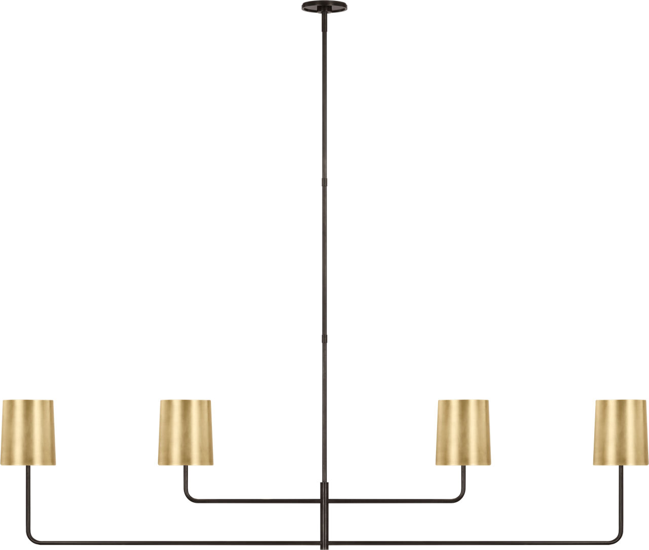Go Lightly 70" Four Light Linear Chandelier in Bronze with Soft Brass Shades