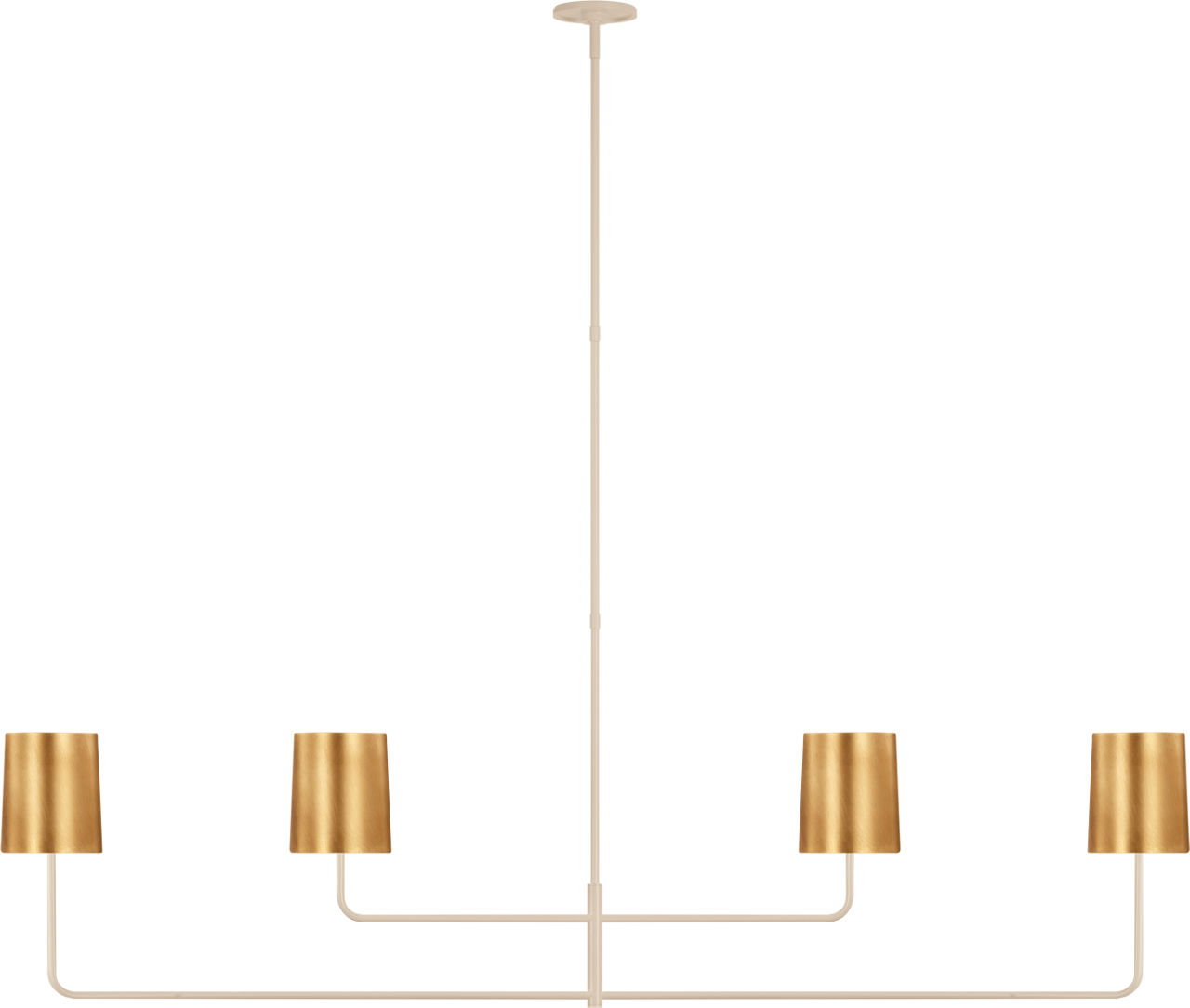 Go Lightly 70" Four Light Linear Chandelier in China White with Gild Shades