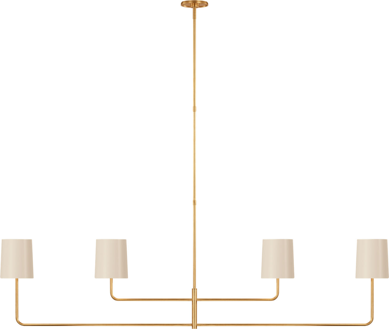 Go Lightly 70" Four Light Linear Chandelier in Gild with China White Shades
