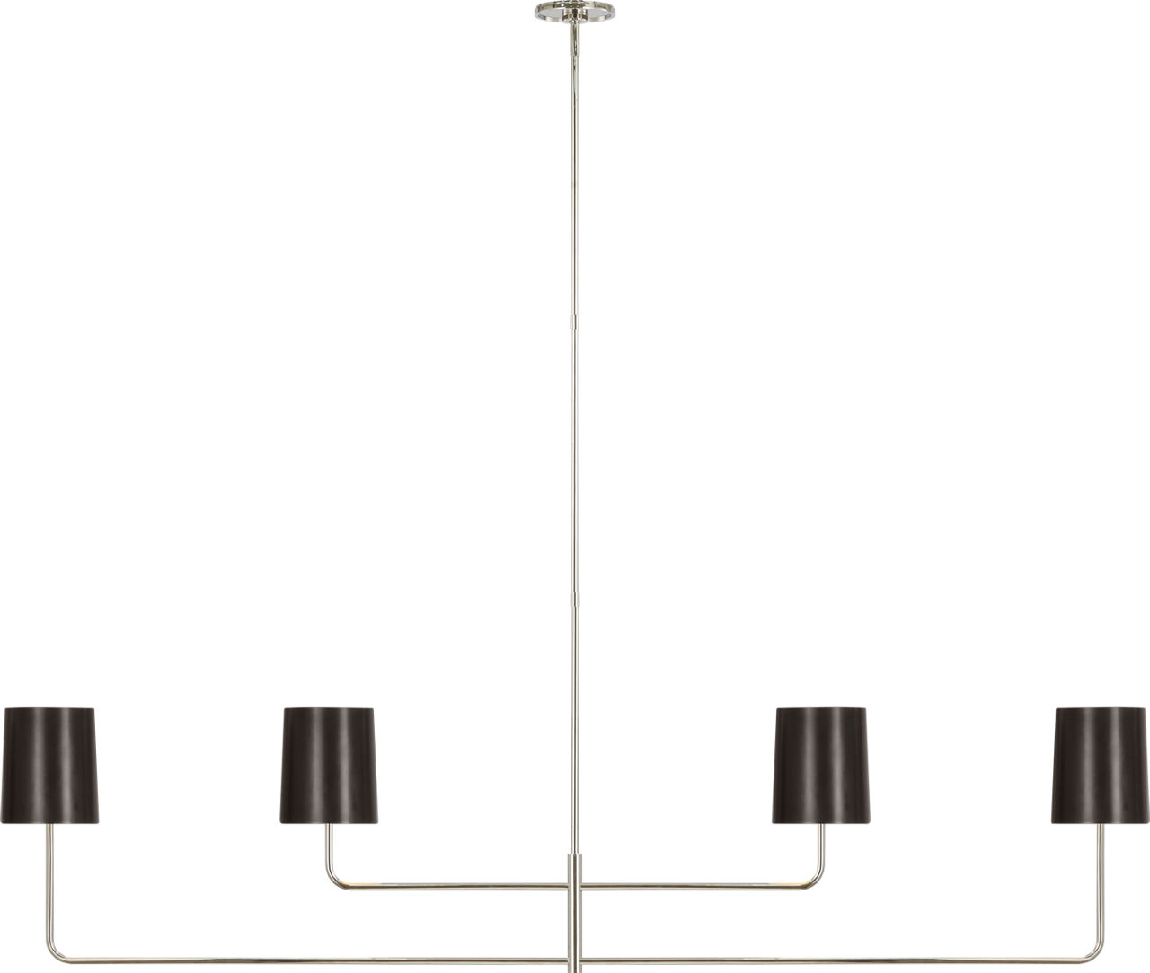 Go Lightly 70" Four Light Linear Chandelier in Polished Nickel with Bronze Shades