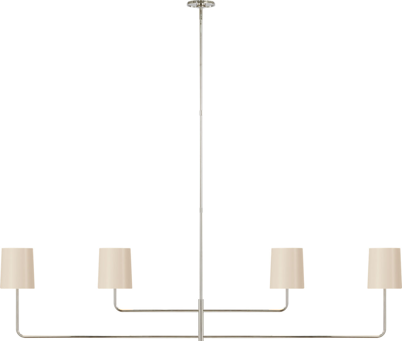 Go Lightly 70" Four Light Linear Chandelier in Polished Nickel with China White Shades