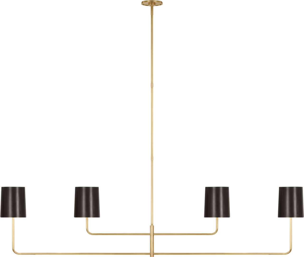 Go Lightly 70" Four Light Linear Chandelier in Soft Brass with Bronze Shades