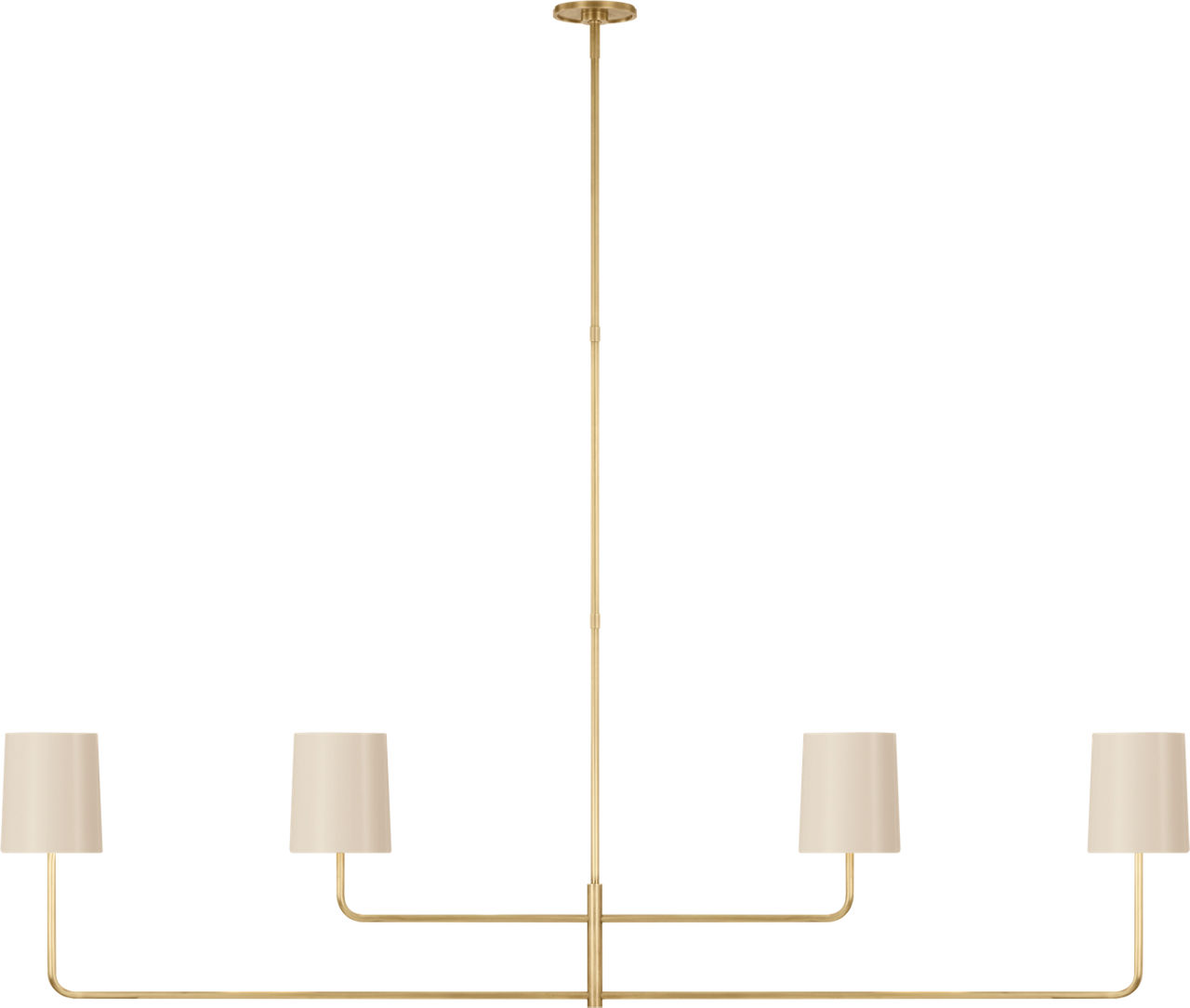 Go Lightly 70" Four Light Linear Chandelier in Soft Brass with China White Shades