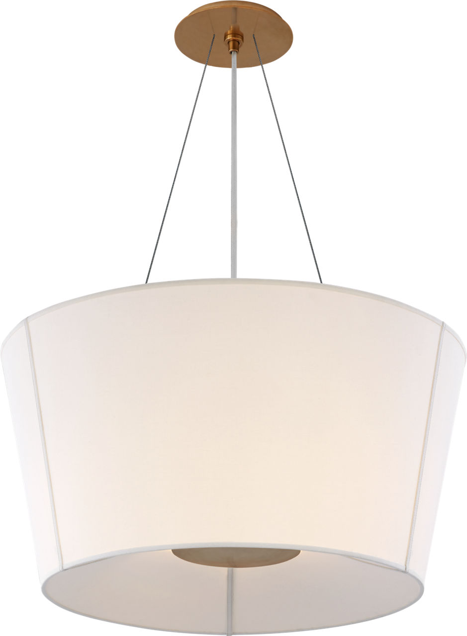 Hoop Medium Inverted Hanging Shade in Soft Brass with Linen Shade