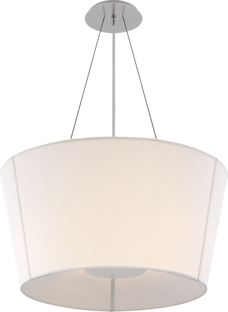 Hoop Medium Inverted Hanging Shade in Soft Silver with Linen Shade