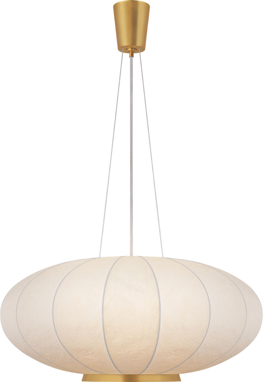 Paper Moon Large Hanging Shade in Soft Brass with Rice Paper Shade