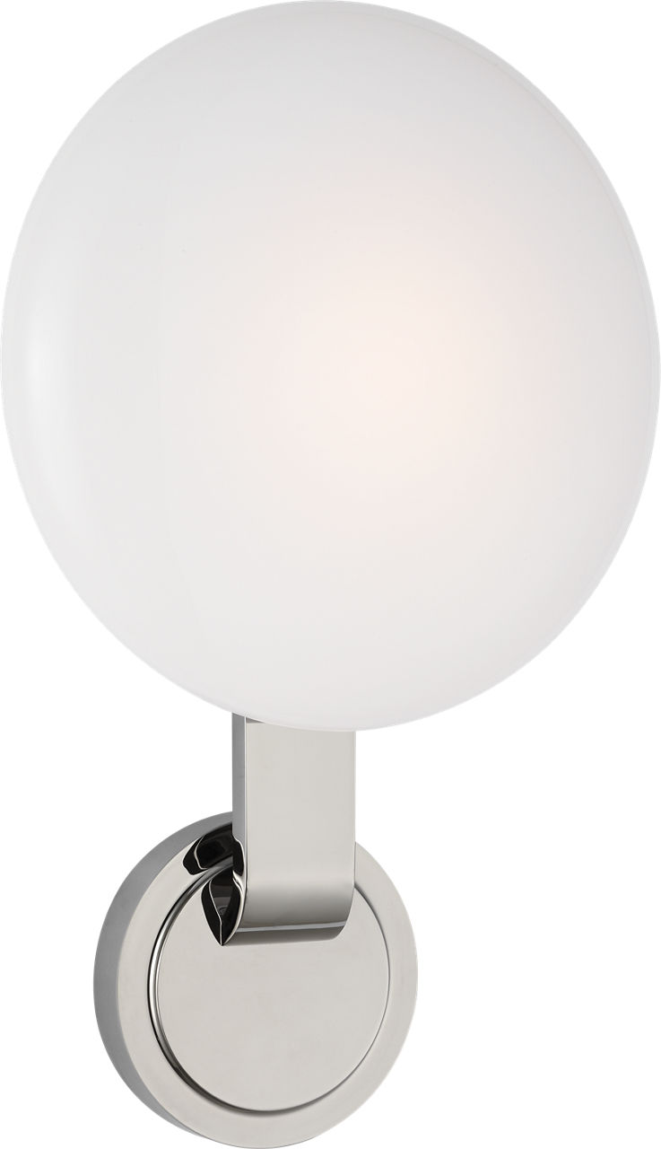 Marisol Medium Single Sconce in Polished Nickel with White Glass