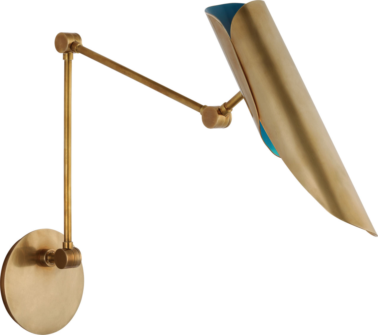 Flore Double Library Wall Light in Soft Brass and Riviera Blue