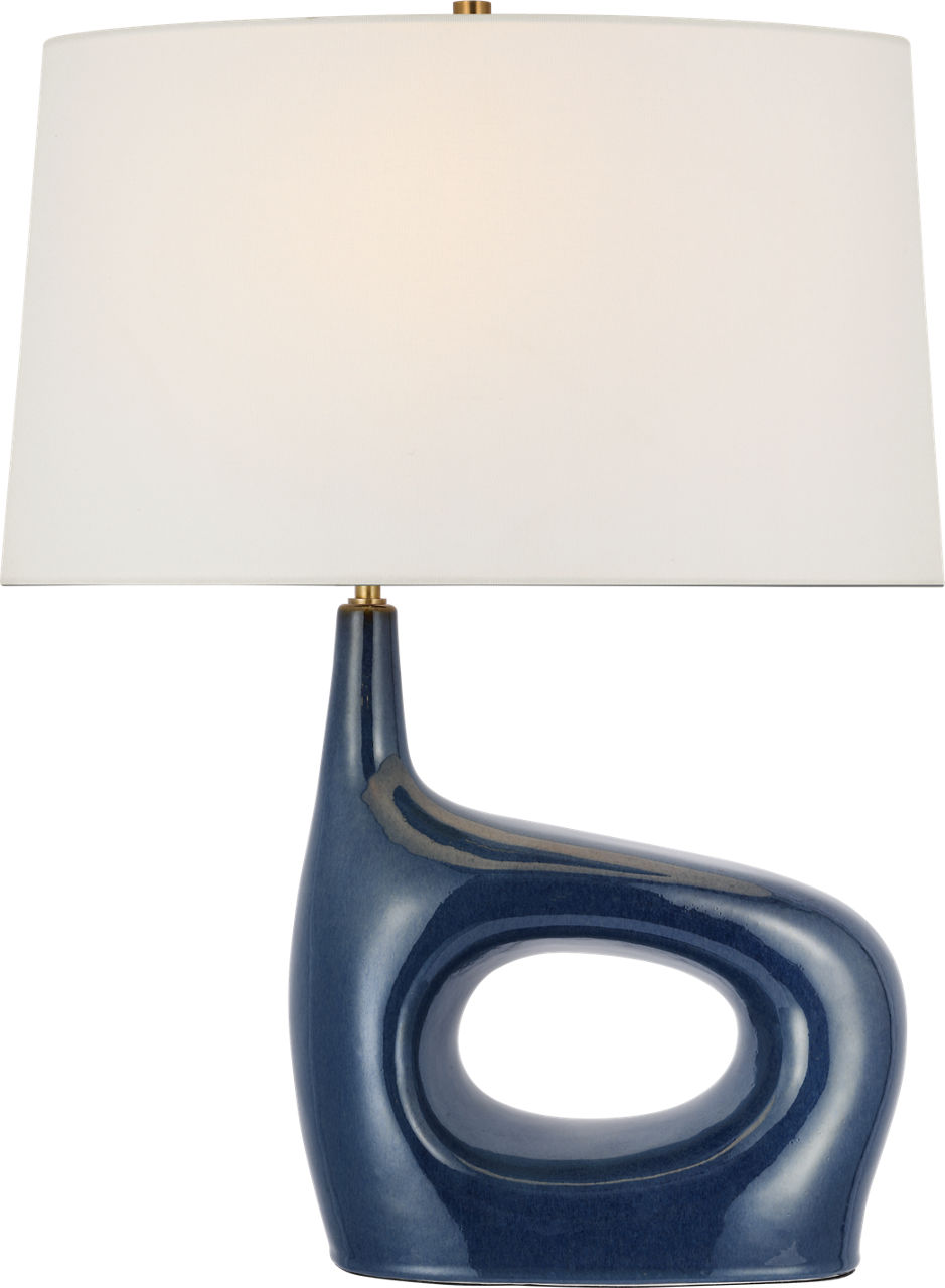 Sutro Medium Right Table Lamp in Mixed Blue Brown with Linen Shade