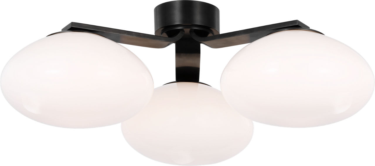 Marisol XL Triple Flush Mount in Gun Metal with White Glass