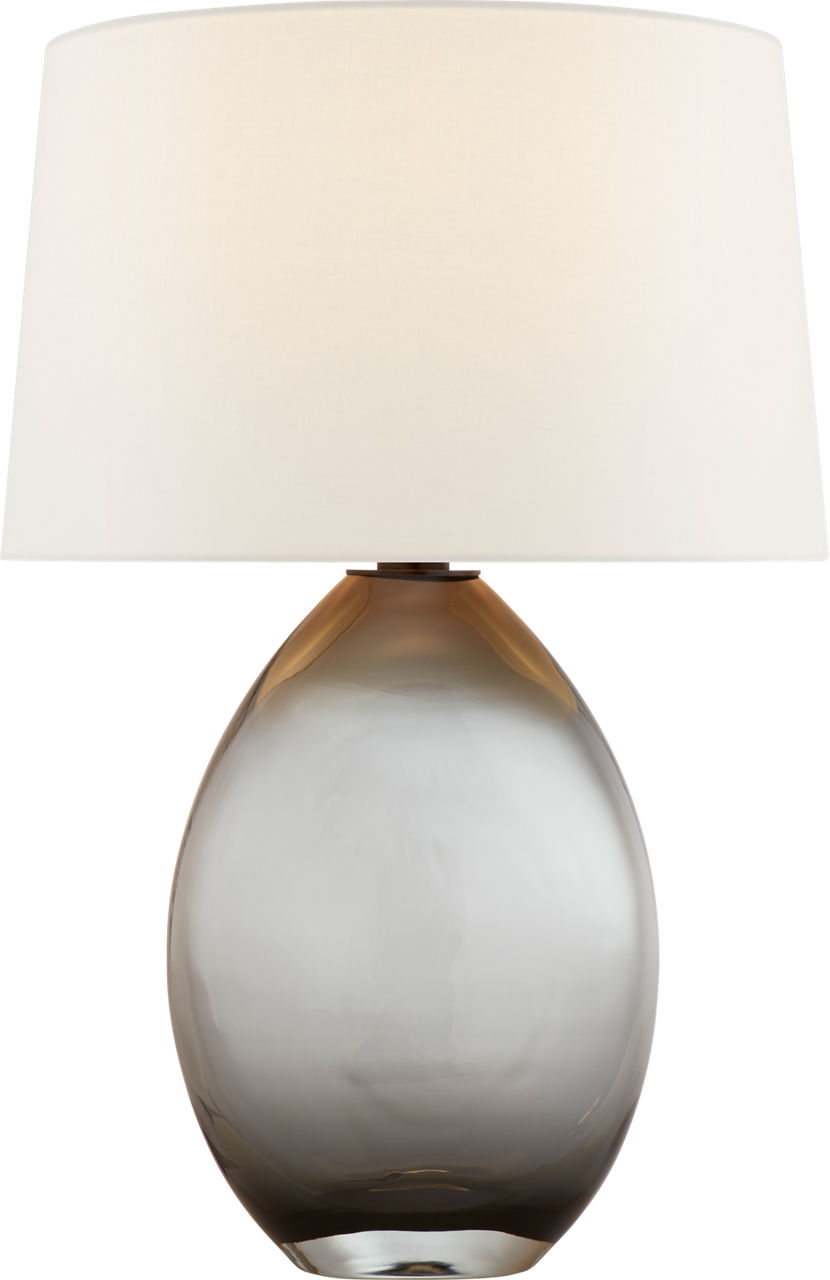 Myla Medium Wide Table Lamp in Smoked Glass with Linen Shade