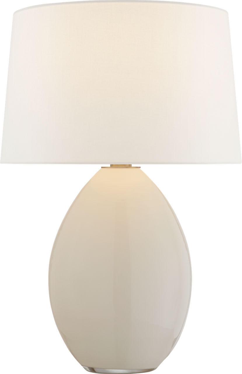 Myla Medium Wide Table Lamp in White Glass with Linen Shade