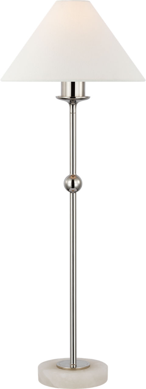Caspian Medium Accent Lamp in Polished Nickel and Alabaster with Linen Shade